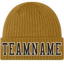 Load image into Gallery viewer, Custom Old Gold Black-Cream Stitched Cuffed Knit Hat