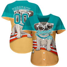 Load image into Gallery viewer, Custom Old Gold Teal-White 3D Pattern Design Puppy Pug Authentic Baseball Jersey