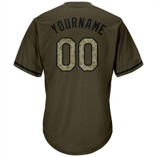 Load image into Gallery viewer, Custom Olive Camo-Black Authentic Throwback Rib-Knit Salute To Service Baseball Jersey Shirt