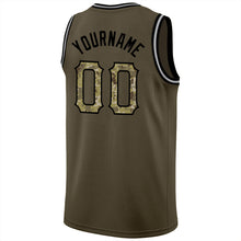 Load image into Gallery viewer, Custom Olive Camo-Black Round Neck Rib-Knit Salute To Service Basketball Jersey