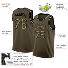 Load image into Gallery viewer, Custom Olive Camo-Black Round Neck Rib-Knit Salute To Service Basketball Jersey
