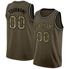 Load image into Gallery viewer, Custom Olive Camo-Black Round Neck Rib-Knit Salute To Service Basketball Jersey