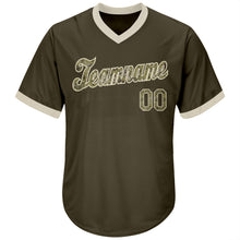 Load image into Gallery viewer, Custom Olive Camo-Cream Authentic Throwback Rib-Knit Salute To Service Baseball Jersey Shirt