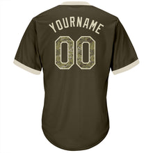 Load image into Gallery viewer, Custom Olive Camo-Cream Authentic Throwback Rib-Knit Salute To Service Baseball Jersey Shirt