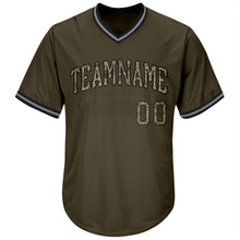 Load image into Gallery viewer, Custom Olive Camo-Black Authentic Throwback Rib-Knit Salute To Service Baseball Jersey Shirt