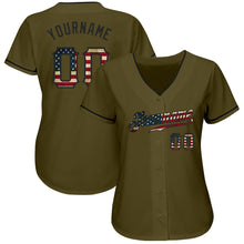 Load image into Gallery viewer, Custom Olive Vintage USA Flag-Black Authentic Salute To Service Baseball Jersey