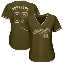 Load image into Gallery viewer, Custom Olive Olive-Cream Authentic Salute To Service Baseball Jersey