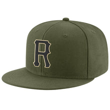 Load image into Gallery viewer, Custom Olive Black-Cream Stitched Adjustable Snapback Salute To Service Hat