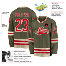 Load image into Gallery viewer, Custom Olive Red-Cream Salute To Service Hockey Jersey