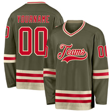 Load image into Gallery viewer, Custom Olive Red-Cream Salute To Service Hockey Jersey