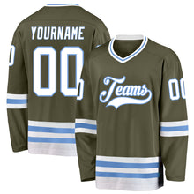 Load image into Gallery viewer, Custom Olive White-Light Blue Salute To Service Hockey Jersey