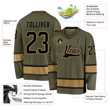 Load image into Gallery viewer, Custom Olive Black-Old Gold Salute To Service Hockey Jersey