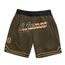 Load image into Gallery viewer, Custom Olive Vintage USA Flag-Old Gold Authentic Throwback Salute To Service Basketball Shorts