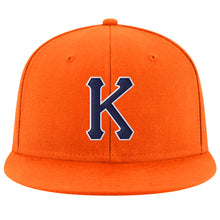 Load image into Gallery viewer, Custom Orange Navy-White Stitched Adjustable Snapback Hat