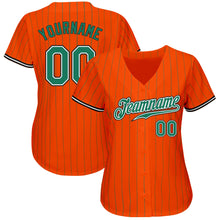 Load image into Gallery viewer, Custom Orange Kelly Green Pinstripe Kelly Green-Black Authentic Baseball Jersey
