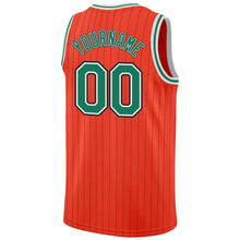 Load image into Gallery viewer, Custom Orange Black Pinstripe Kelly Green-White Authentic Basketball Jersey