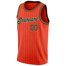 Load image into Gallery viewer, Custom Orange Black Pinstripe Black-Old Gold Authentic Basketball Jersey