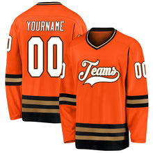 Load image into Gallery viewer, Custom Orange White-Black Hockey Jersey