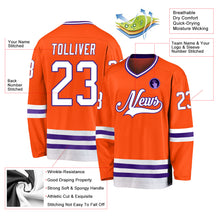 Load image into Gallery viewer, Custom Orange White-Purple Hockey Jersey