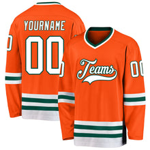 Load image into Gallery viewer, Custom Orange White-Green Hockey Jersey