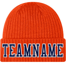 Load image into Gallery viewer, Custom Orange Navy-White Stitched Cuffed Knit Hat