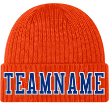 Load image into Gallery viewer, Custom Orange Royal-White Stitched Cuffed Knit Hat