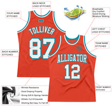 Load image into Gallery viewer, Custom Orange White-Teal Authentic Throwback Basketball Jersey