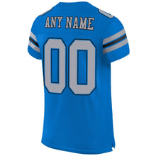 Load image into Gallery viewer, Custom Panther Blue Light Gray-Black Mesh Authentic Football Jersey