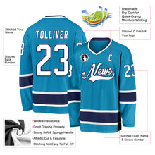 Load image into Gallery viewer, Custom Panther Blue White-Navy Hockey Jersey