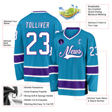 Load image into Gallery viewer, Custom Panther Blue White-Purple Hockey Jersey