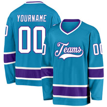 Load image into Gallery viewer, Custom Panther Blue White-Purple Hockey Jersey
