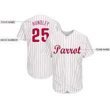 Load image into Gallery viewer, Custom White Red Pinstripe Red-White Baseball Jersey