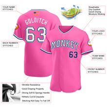 Load image into Gallery viewer, Custom Pink White-Light Blue Authentic American Flag Fashion Baseball Jersey