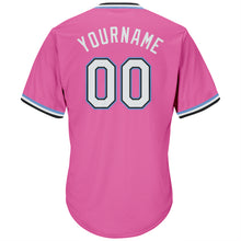Load image into Gallery viewer, Custom Pink White-Light Blue Authentic Throwback Rib-Knit Baseball Jersey Shirt