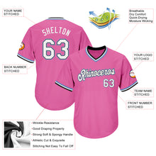 Load image into Gallery viewer, Custom Pink White-Light Blue Authentic Throwback Rib-Knit Baseball Jersey Shirt