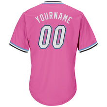 Load image into Gallery viewer, Custom Pink White-Light Blue Authentic Throwback Rib-Knit Baseball Jersey Shirt