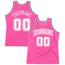 Load image into Gallery viewer, Custom Pink White-Black Authentic Throwback Basketball Jersey