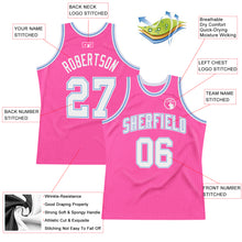 Load image into Gallery viewer, Custom Pink White-Light Blue Authentic Throwback Basketball Jersey