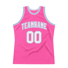 Load image into Gallery viewer, Custom Pink White-Light Blue Authentic Throwback Basketball Jersey