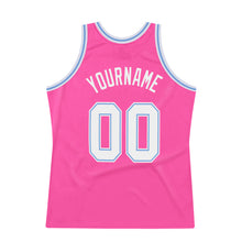 Load image into Gallery viewer, Custom Pink White-Light Blue Authentic Throwback Basketball Jersey