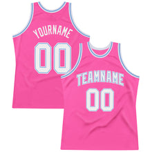 Load image into Gallery viewer, Custom Pink White-Light Blue Authentic Throwback Basketball Jersey
