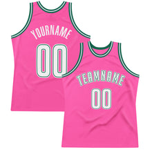 Load image into Gallery viewer, Custom Pink White-Kelly Green Authentic Throwback Basketball Jersey