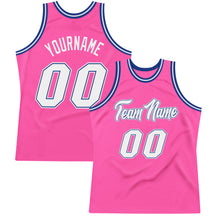 Load image into Gallery viewer, Custom Pink White-Royal Authentic Throwback Basketball Jersey