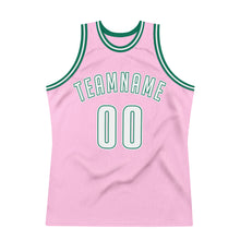 Load image into Gallery viewer, Custom Light Pink White-Kelly Green Authentic Throwback Basketball Jersey