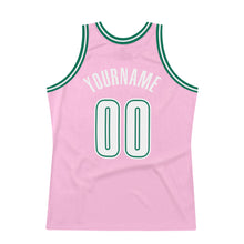 Load image into Gallery viewer, Custom Light Pink White-Kelly Green Authentic Throwback Basketball Jersey