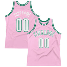 Load image into Gallery viewer, Custom Light Pink White-Kelly Green Authentic Throwback Basketball Jersey