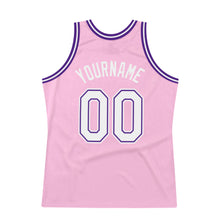 Load image into Gallery viewer, Custom Light Pink White-Purple Authentic Throwback Basketball Jersey