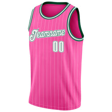 Load image into Gallery viewer, Custom Pink White Pinstripe White-Kelly Green Authentic Basketball Jersey