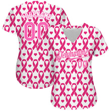 Load image into Gallery viewer, Custom Pink Pink-White 3D Pattern Design Breast Cancer Authentic Baseball Jersey