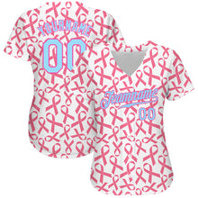 Load image into Gallery viewer, Custom Pink Light Blue-Pink 3D Pattern Design Breast Cancer Authentic Baseball Jersey